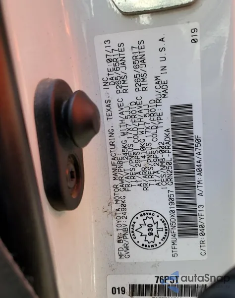 2013 Toyota Tacoma Double Cab Long Bed z USA, uszkodzony, nr VIN 5TFMU4FN5DX019057